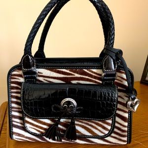 Brighton small black leather croc embossed satchel